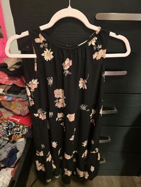 LOFT Black Floral Sleeveless Mini Dress - Pink & Cream Flowers